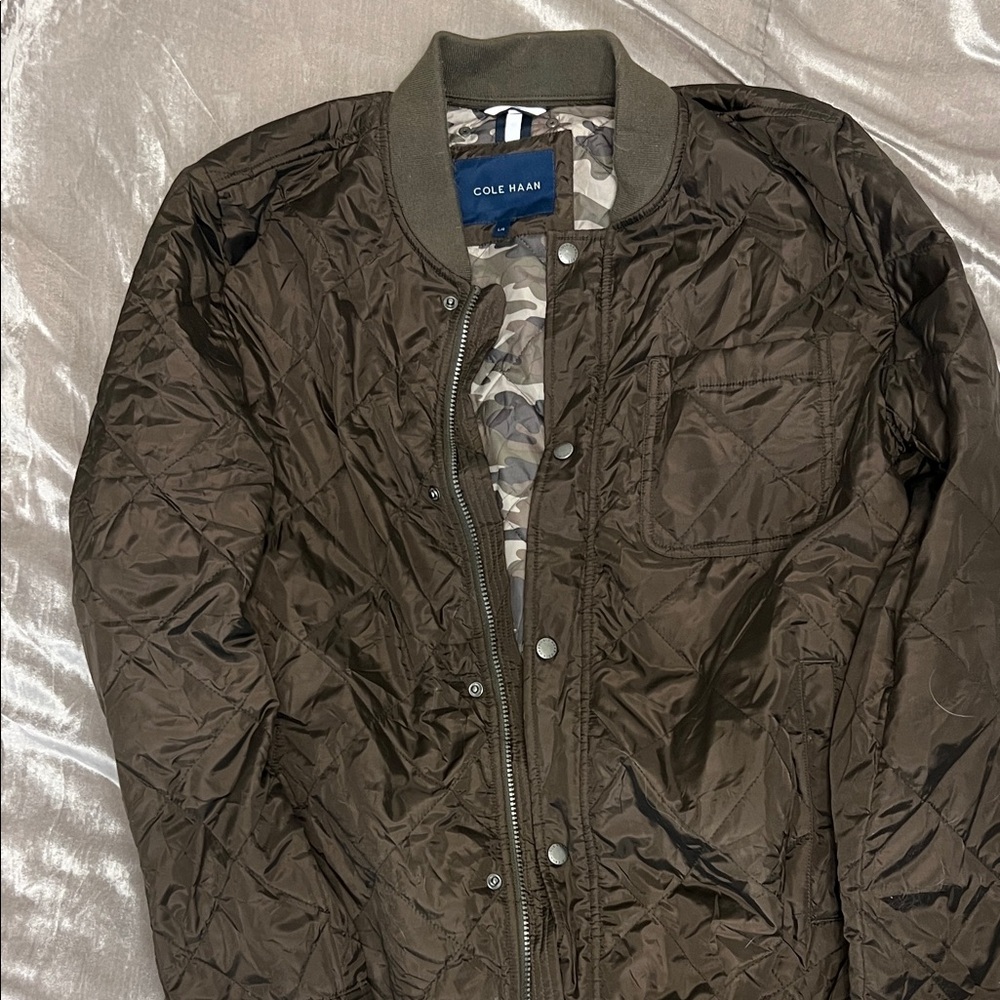 Cole Haan Men's Dark Brown Quilted Bomber Jacket